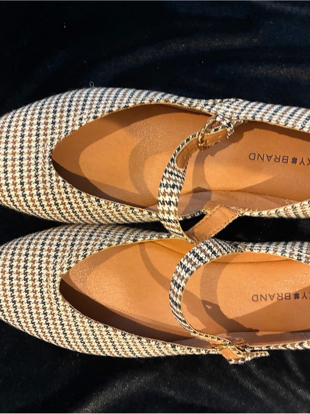 Lucky Brand Houndstooth Mary Jane Flats Brown Black Cream Size 7